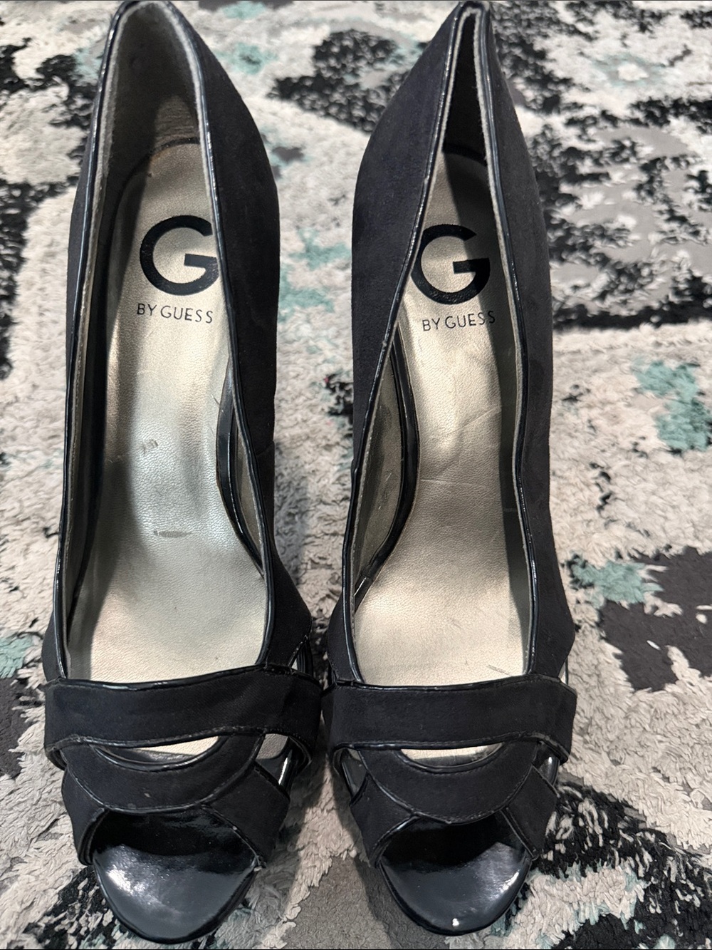 G by Guess Black Peep-Toe Platform Heels